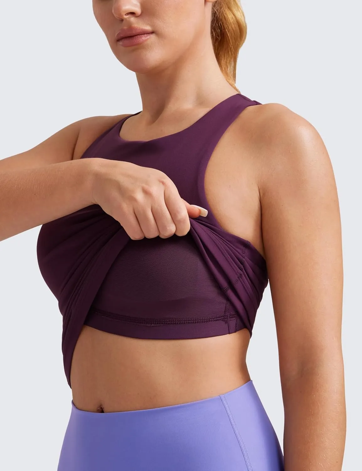 CRZ YOGA Butterluxe Womens Racerback Workout Tank Top with Built in Shelf Bra - Padded High Neck Yoga Athletic Camisole