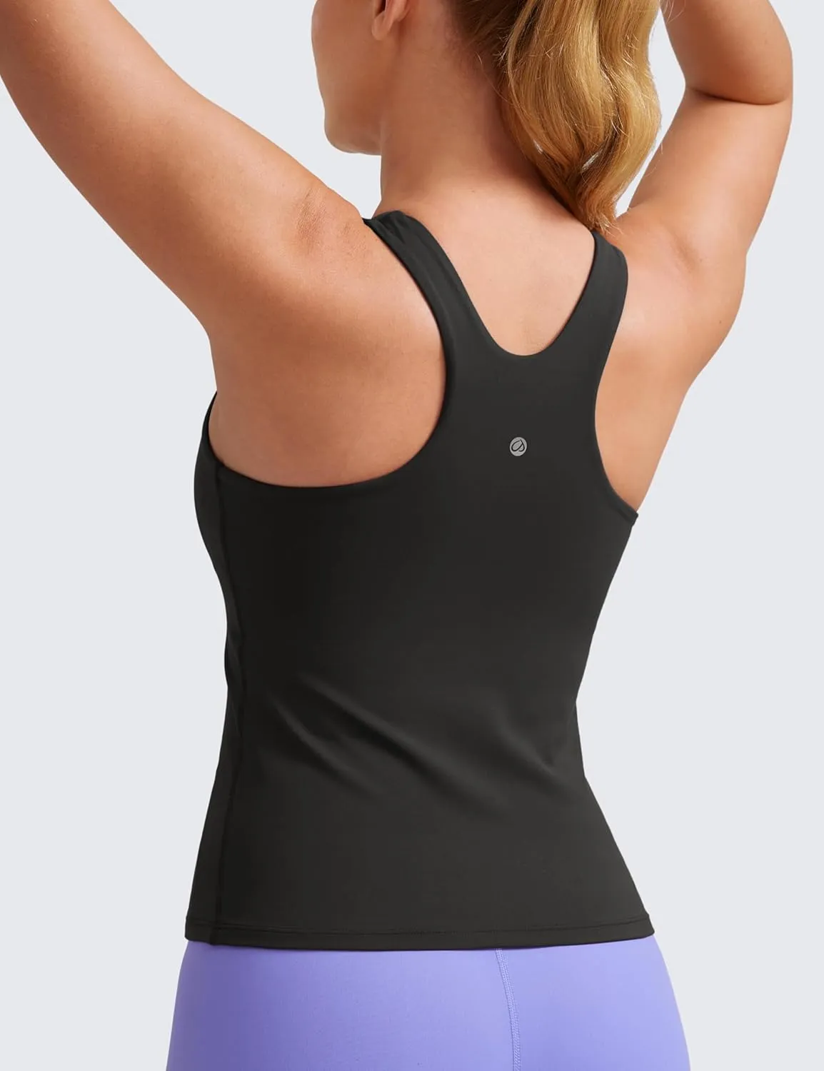 CRZ YOGA Butterluxe Womens Racerback Workout Tank Top with Built in Shelf Bra - Padded High Neck Yoga Athletic Camisole