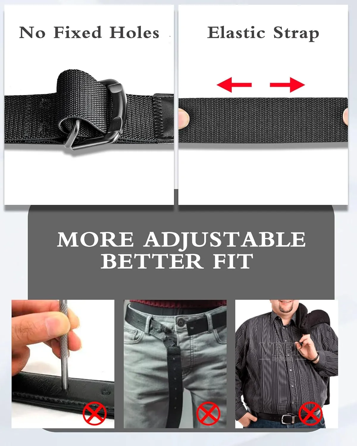 D Ring Stretch Belts for Men, Nylon Tactical Belt for Work Hiking Golf