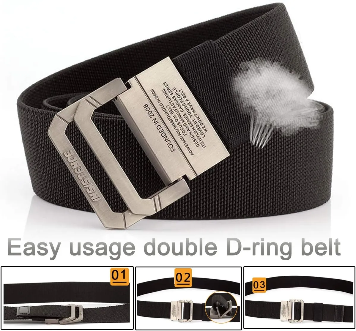 D-ring Tactical Belt, 2 Pack Elastic Stretch Military EDC Heavy Duty Belt