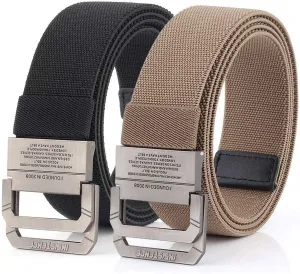 D-ring Tactical Belt, 2 Pack Elastic Stretch Military EDC Heavy Duty Belt