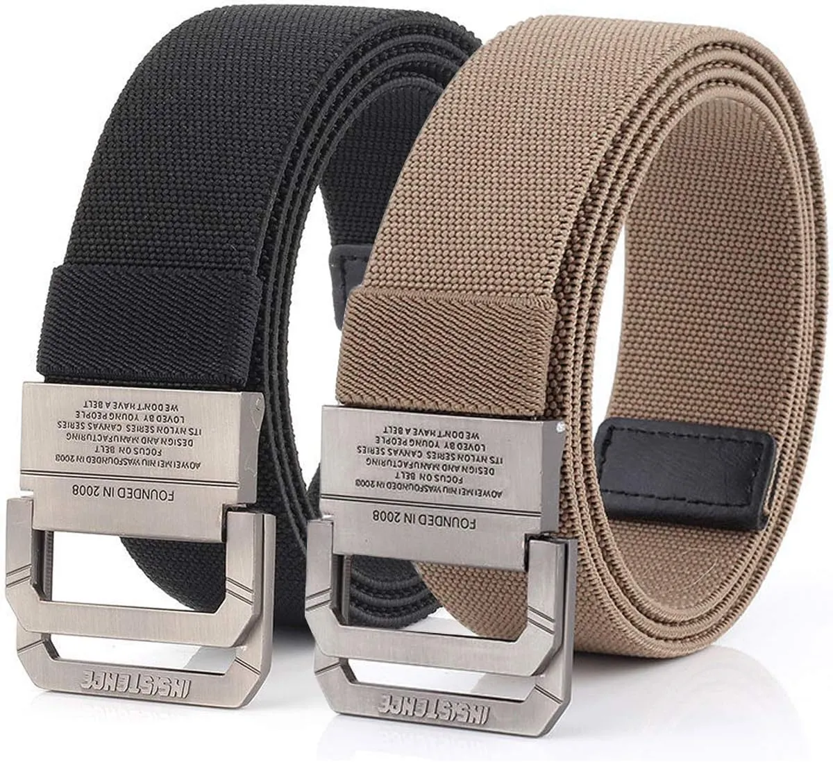 D-ring Tactical Belt, 2 Pack Elastic Stretch Military EDC Heavy Duty Belt