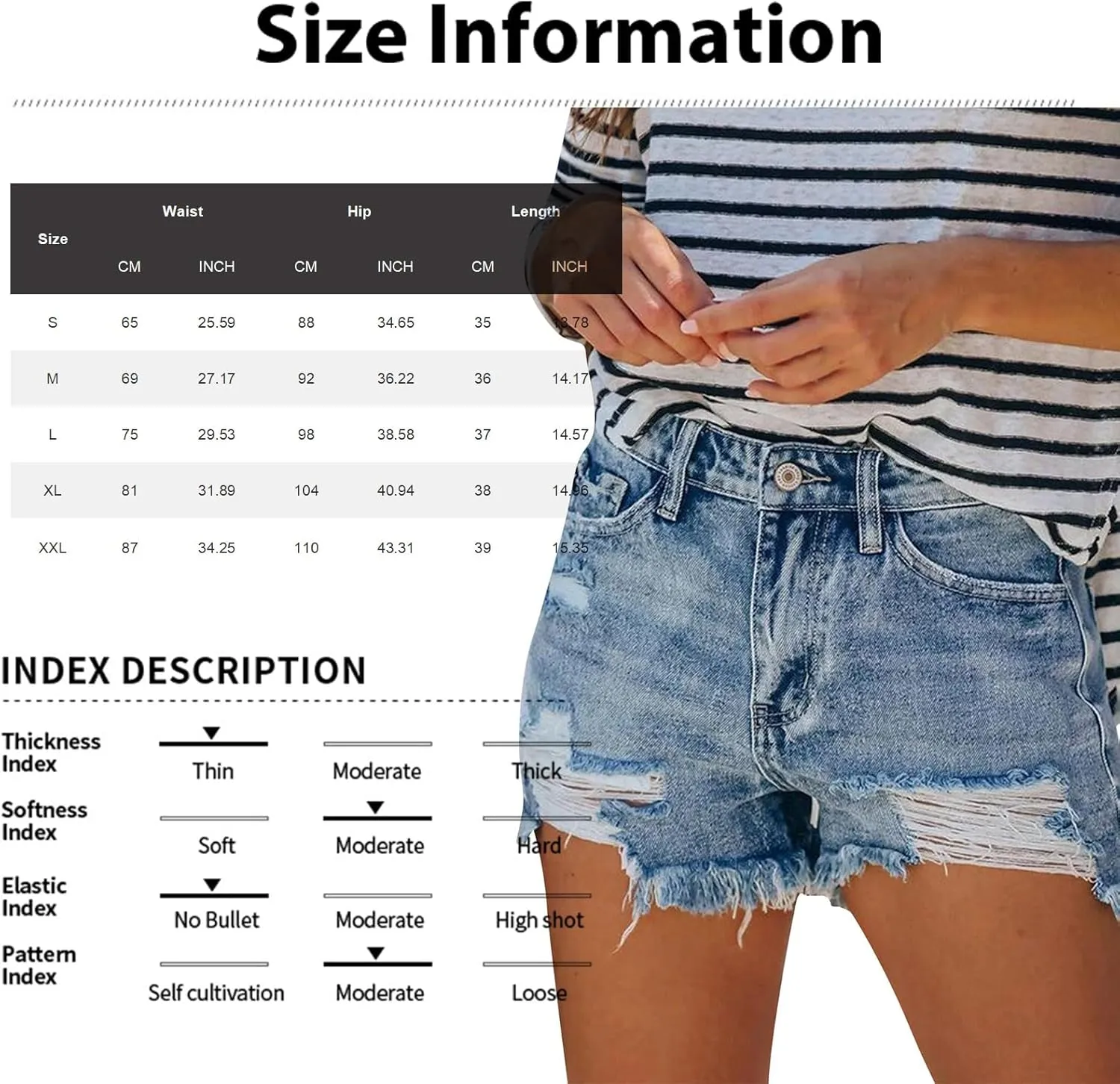 Denim Shorts Women Womens Mid-High Waisted Ripped Pocket Denim Jeans Shorts Cutoff Stretchy Summer Hot Short Pants