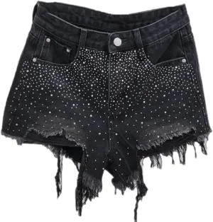 Diamond Hole Denim Shorts for Women's Summer High Waisted Jean Booty Shorts