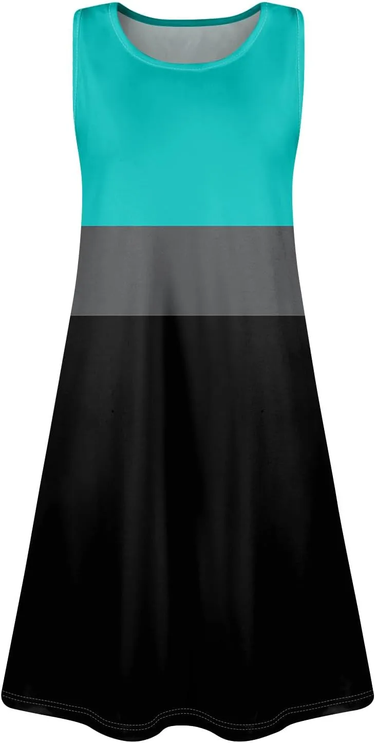 Dress for Women Spring Tank Dress Short Sun Dresses Sleeveless Patterned A Line Dresses Summer Flowy with Pocket