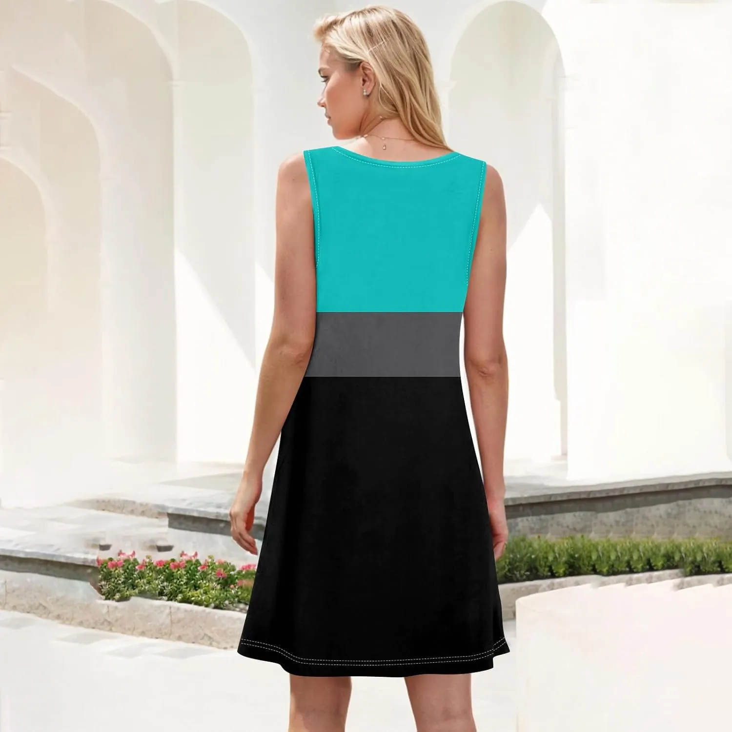 Dress for Women Spring Tank Dress Short Sun Dresses Sleeveless Patterned A Line Dresses Summer Flowy with Pocket
