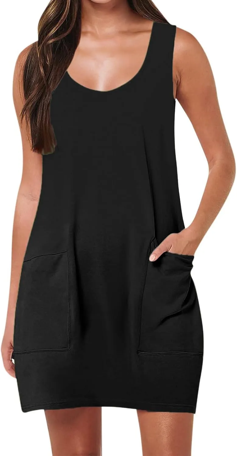 Dresses for Women Loose Fit Sundress Sleeveless U Neck Tops Summer Dress Casual Beach Vacation Mini Dress 2025