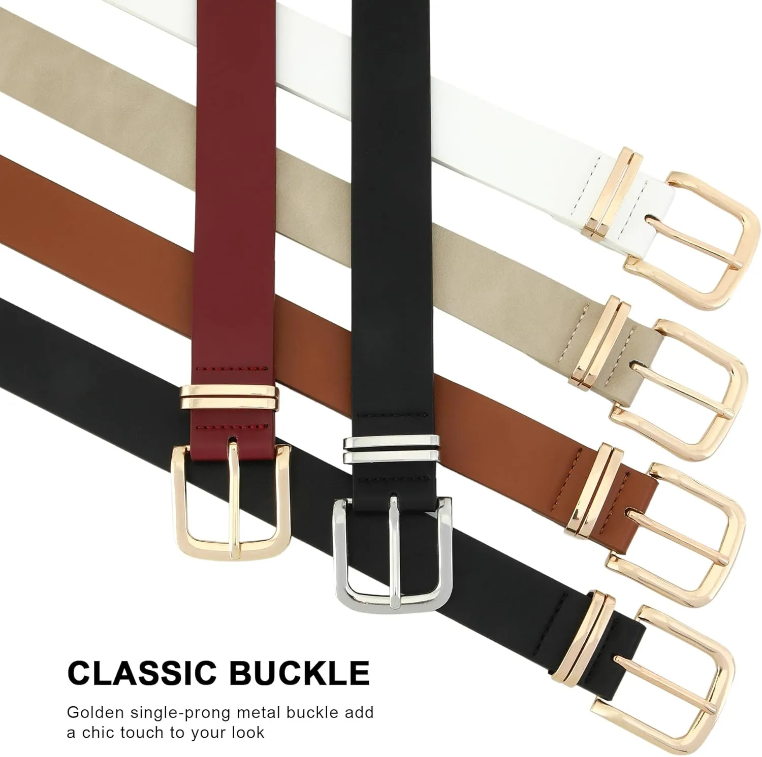 Earnda Women's Leather Belts for Jeans Dresses, Gold Buckle Casual Ladies Waist Belt 1.30" Width