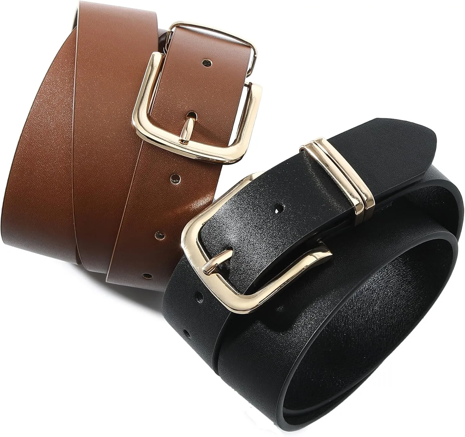 Earnda Women's Leather Belts for Jeans Dresses, Gold Buckle Casual Ladies Waist Belt 1.30" Width