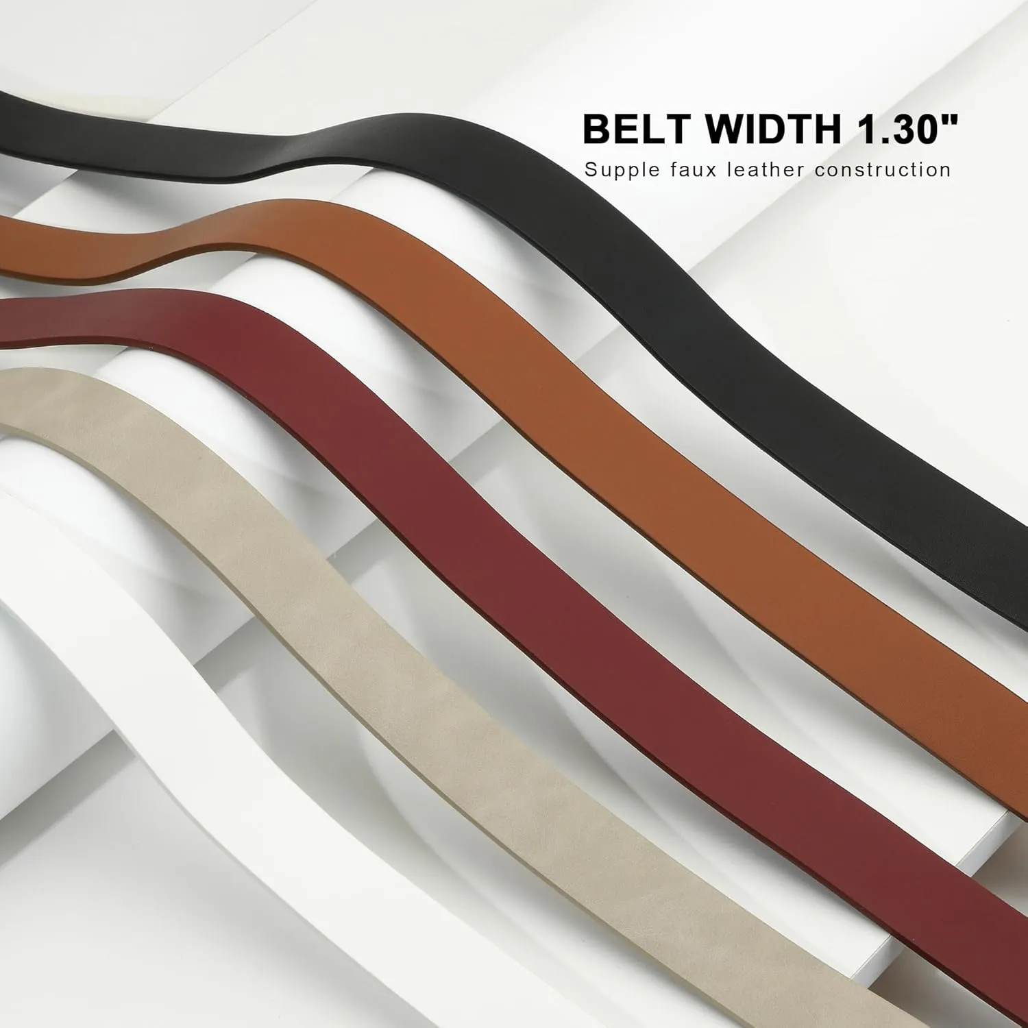 Earnda Women's Leather Belts for Jeans Dresses, Gold Buckle Casual Ladies Waist Belt 1.30" Width