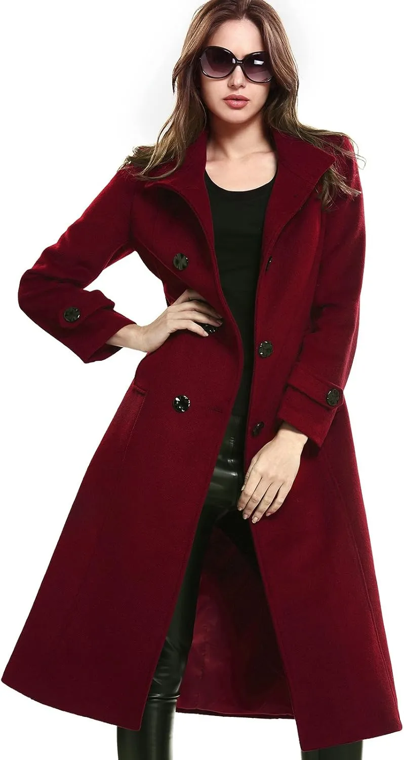 Escalier Women's Wool Trench Coat Winter Double-Breasted Jacket with Belts