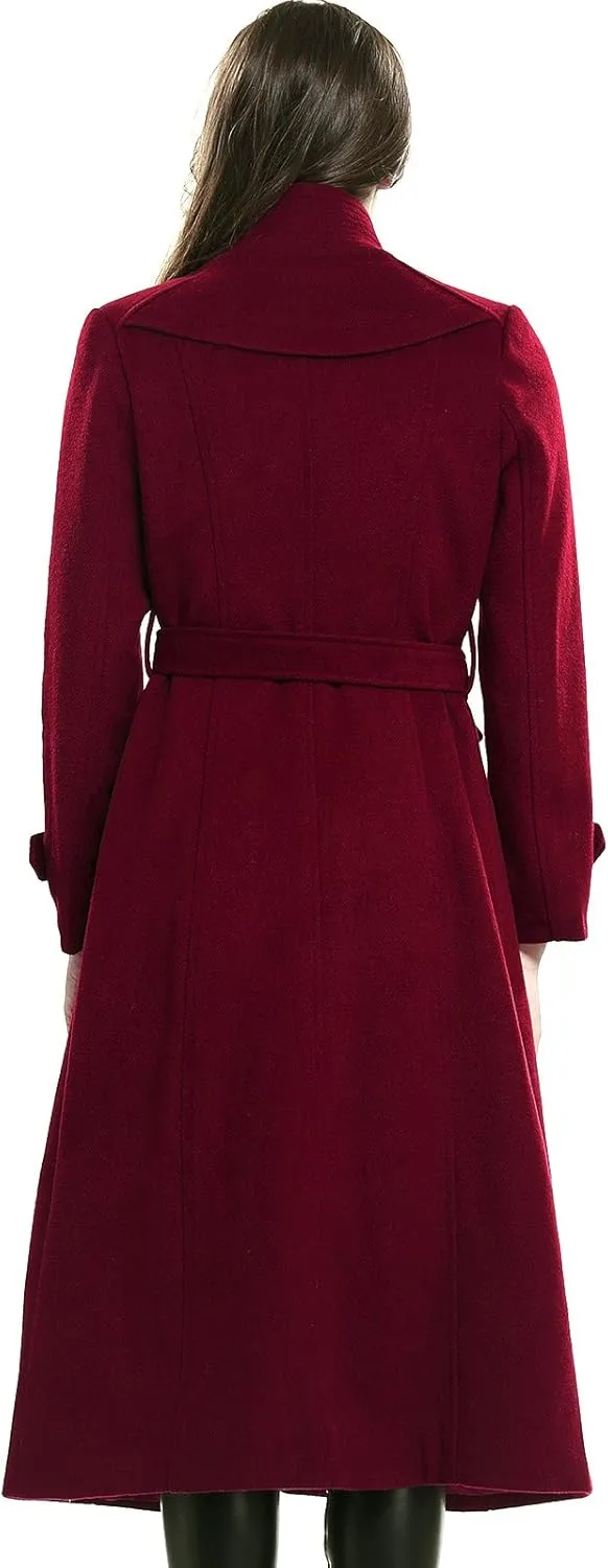 Escalier Women's Wool Trench Coat Winter Double-Breasted Jacket with Belts