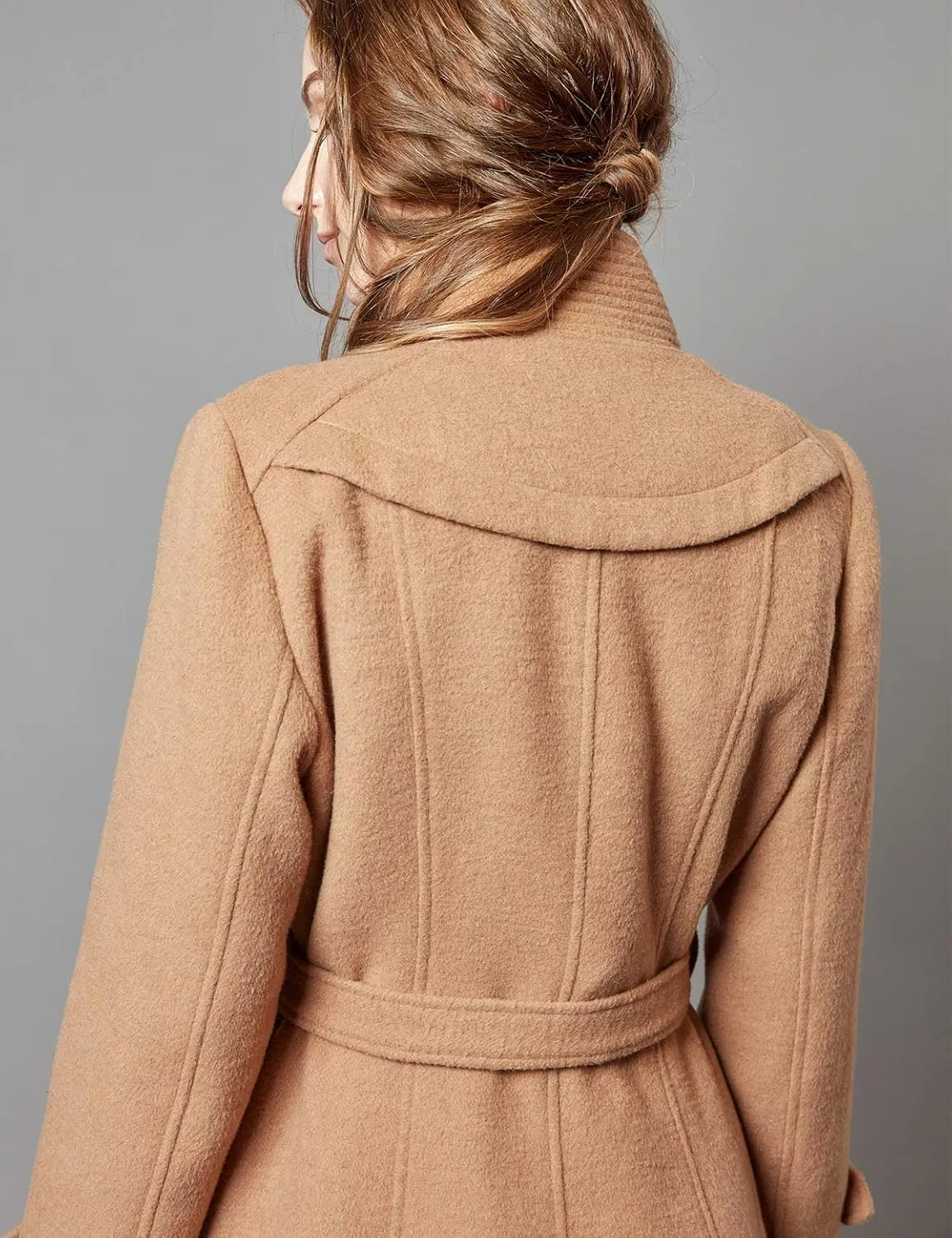 Escalier Women's Wool Trench Coat Winter Double-Breasted Jacket with Belts
