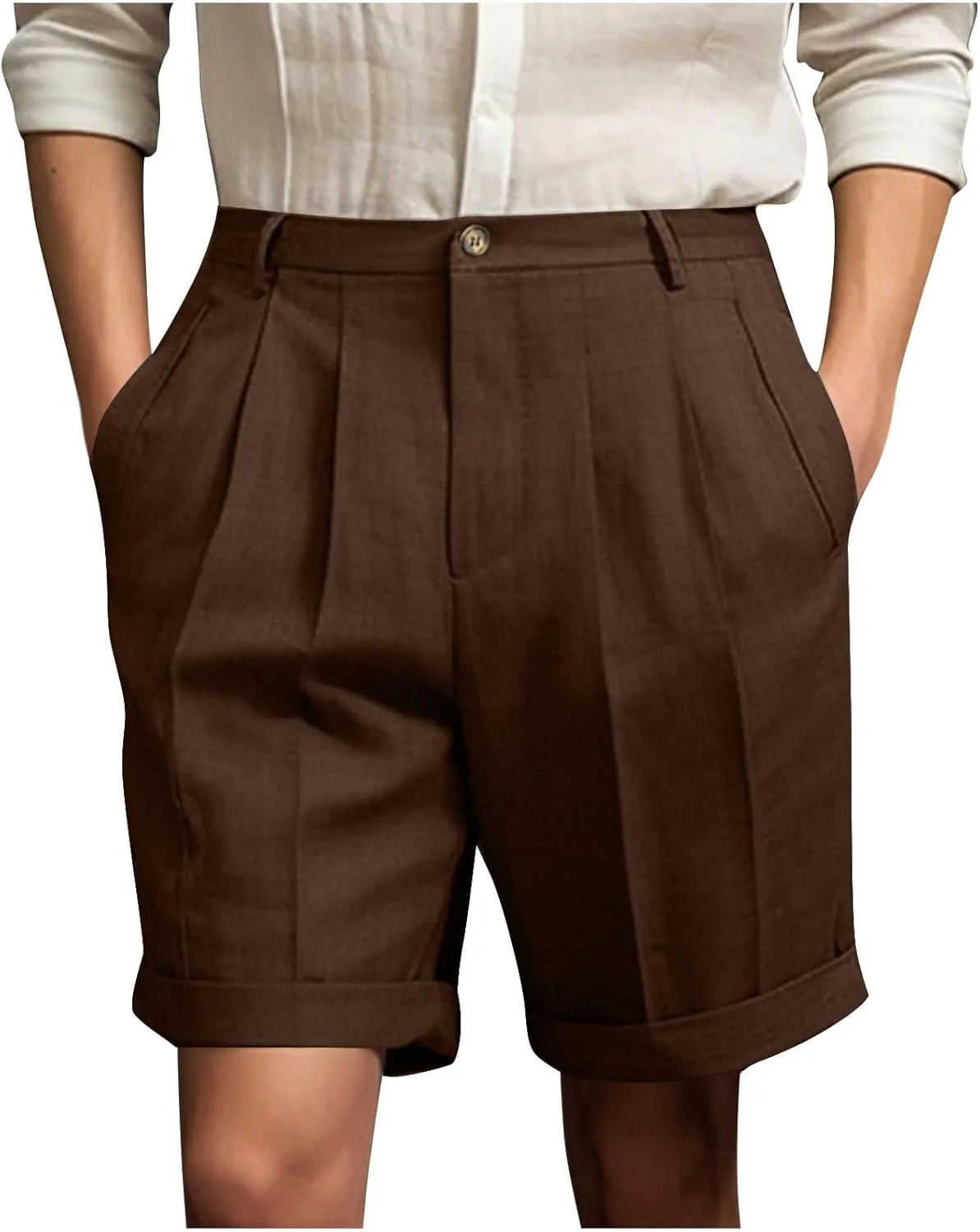 Finelylove Dress Shorts Summer Casual Pleated Front Work Golf Chino Shorts Button Waist Lightweight Beach Vacation Outfits