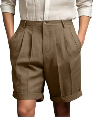 Finelylove Dress Shorts Summer Casual Pleated Front Work Golf Chino Shorts Button Waist Lightweight Beach Vacation Outfits