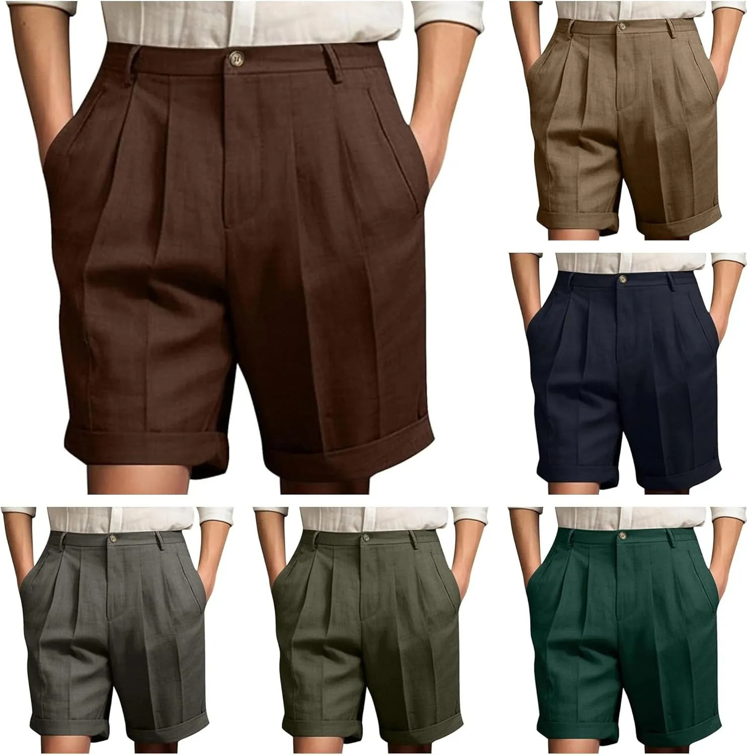 Finelylove Dress Shorts Summer Casual Pleated Front Work Golf Chino Shorts Button Waist Lightweight Beach Vacation Outfits