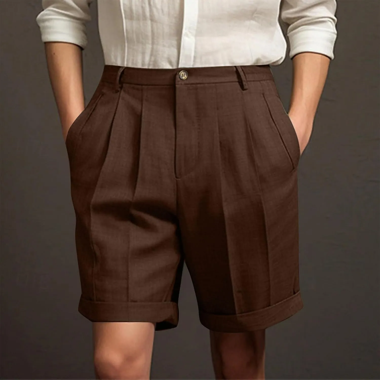Finelylove Dress Shorts Summer Casual Pleated Front Work Golf Chino Shorts Button Waist Lightweight Beach Vacation Outfits