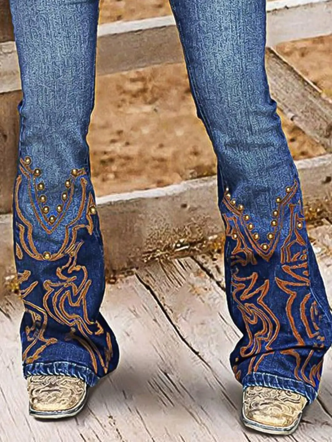 Flamingals High Waisted Bootcut Jeans for Women Stretchy Embroidered Beaded Raw Hem Vintage Flare Leg Jeans Without Belt