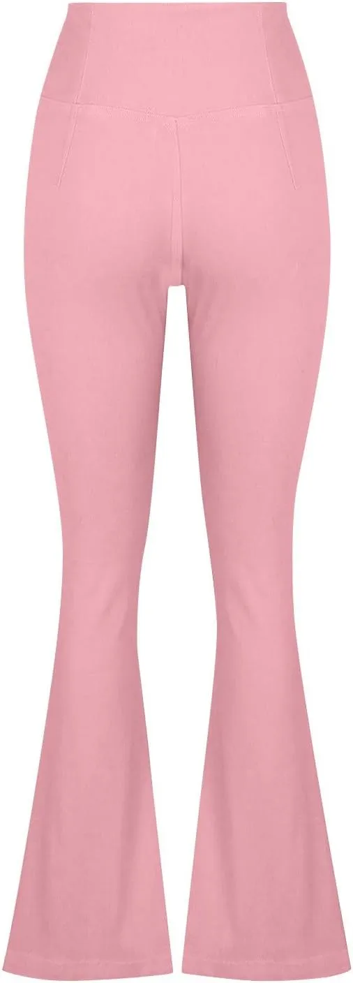 Flare Jeans for Women Solid Color High Waisted Stretch Jeans Trendy Bell Bottom Denim Pant Casual Trousers