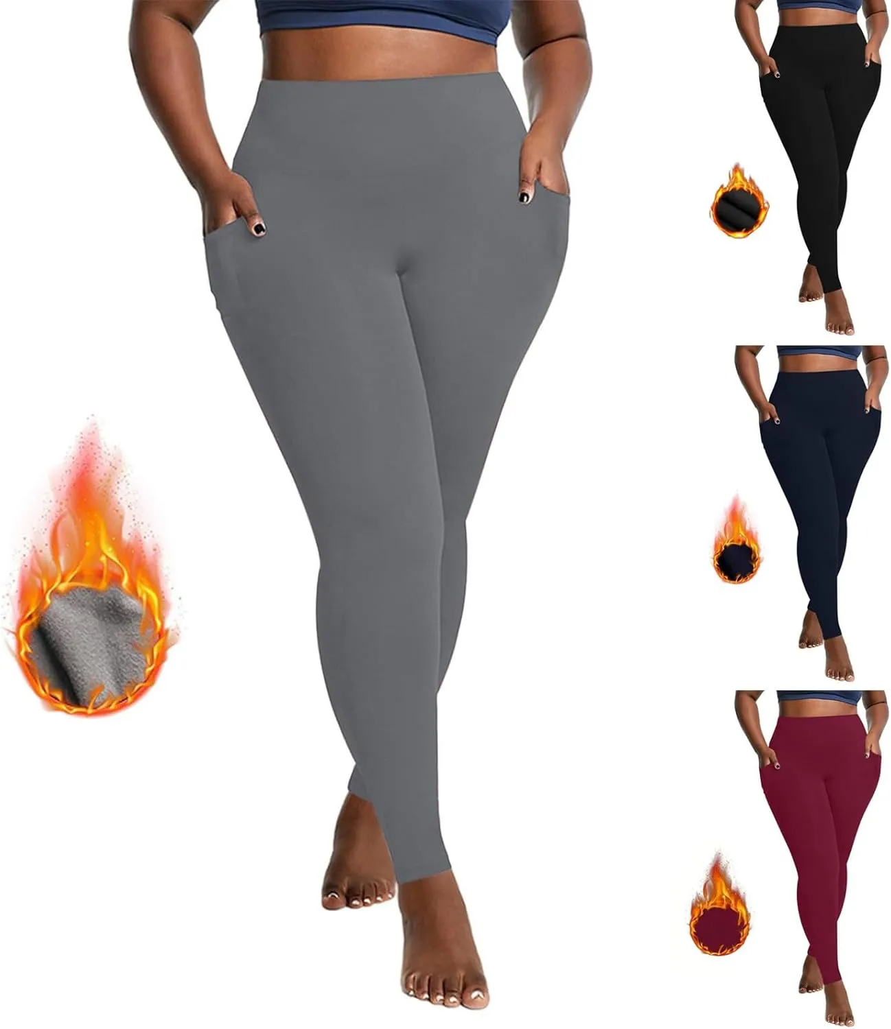 Fleece Lined Leggings Women Winter Thermal Workout Yoga Pants High Waist Casual Seamless Women's Leggings with Pockets