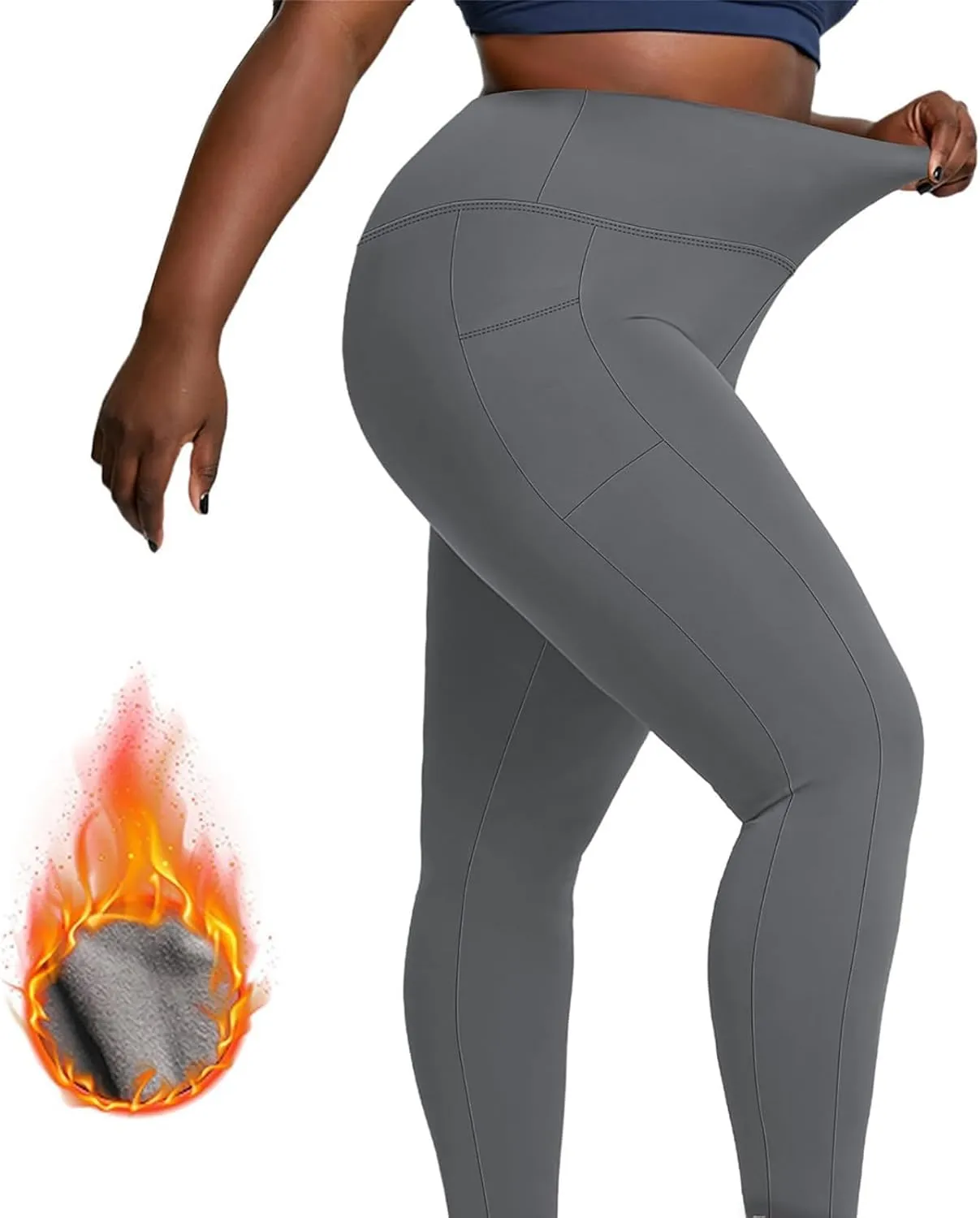 Fleece Lined Leggings Women Winter Thermal Workout Yoga Pants High Waist Casual Seamless Women's Leggings with Pockets