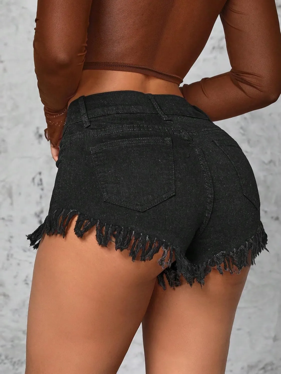 Floerns Women's Fringe Hem Mini Jean Shorts High Waisted Y2k Denim Shorts