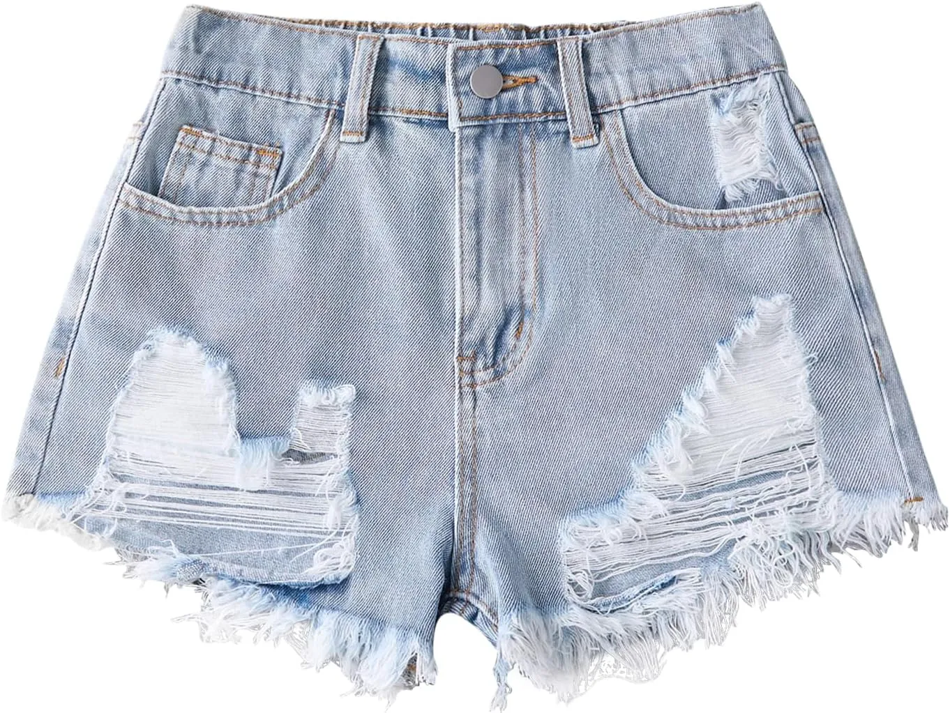 Girls Ripped Jean Shorts High Waisted Straight Leg Denim Shorts with Pockets