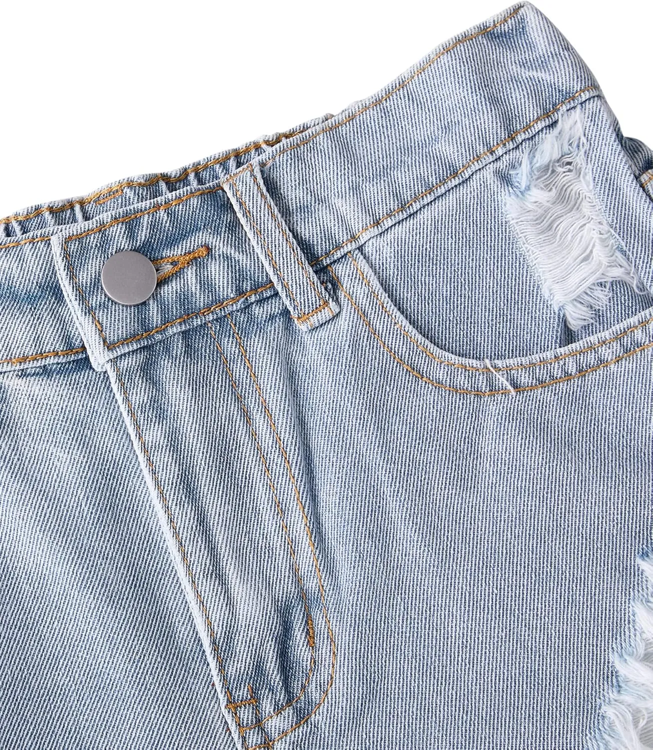 Girls Ripped Jean Shorts High Waisted Straight Leg Denim Shorts with Pockets