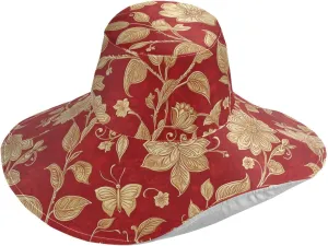 Golden Retro Vintage Butterfly Red Foldable for Women Wide Brim for Travel Decorative Sunhat for Ladies Summer Beach Must sombreros para el sol