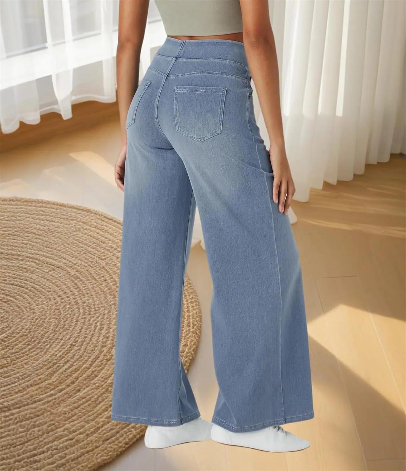 Grevela Pull Up Jeans, Grevela Stretch Jeans, Women's Wide Leg High Waisted Jeans Stretchy Trendy Denim Pants