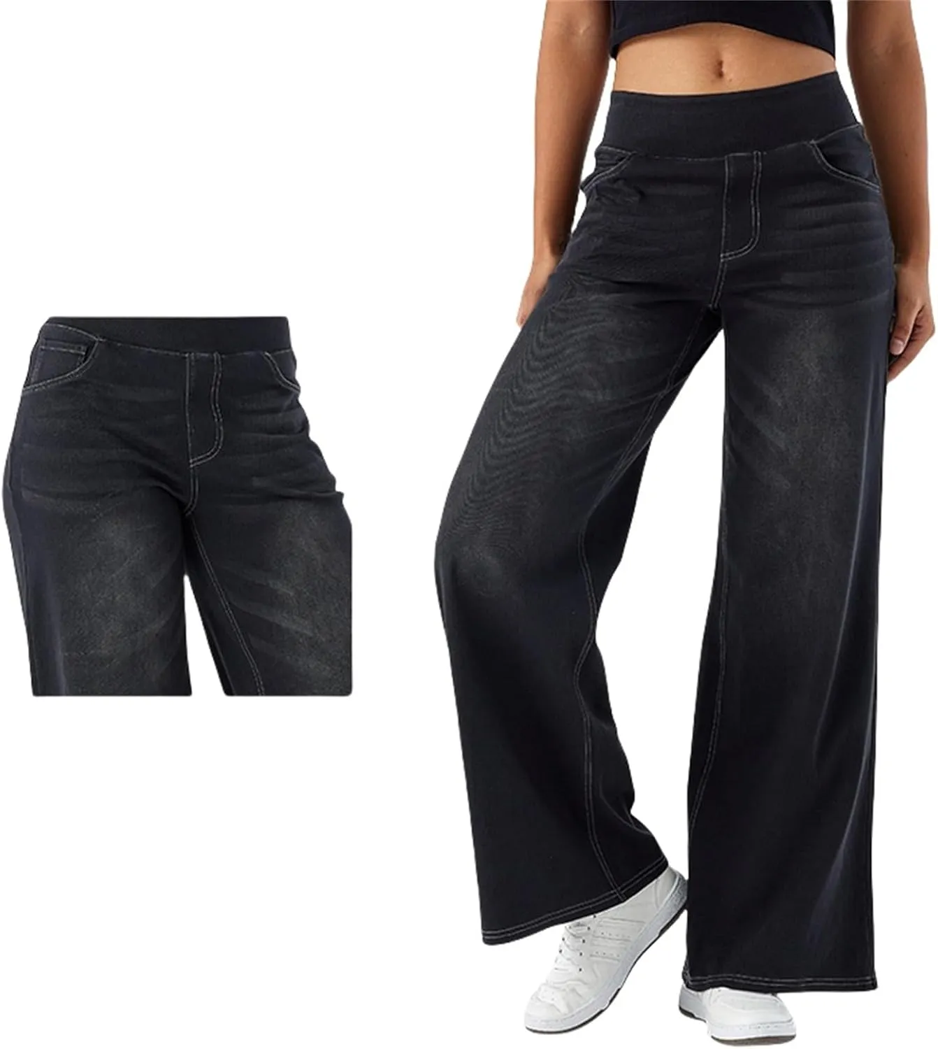 Grevela Pull Up Jeans, Grevela Stretch Jeans, Women's Wide Leg High Waisted Jeans Stretchy Trendy Denim Pants