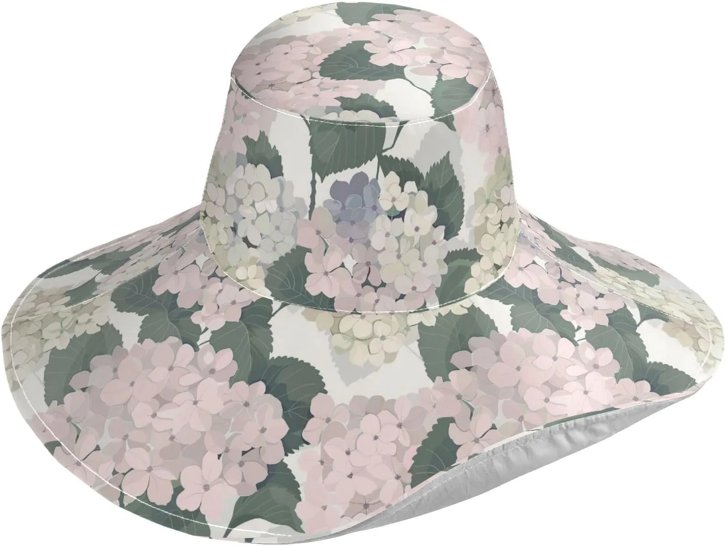 Grey Pastel Hydrangea Flower Foldable Sun Hats for Women Wide for Beach Vacation Decorative Wide Brim Hats for Women Golf Beach Must Gorro de sol para Mujer