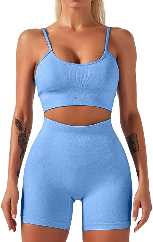 HANERDUN Yoga 2 Piece Outfit Workout Gym High Waist Leggings with Sport Bra Set for Women