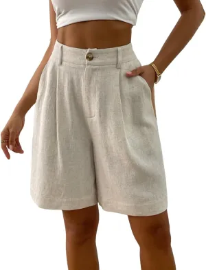 heipeiwa Women's Linen Shorts High Waisted Summer Dressy Casual Wide Leg Shorts Beach Vacation Outfits