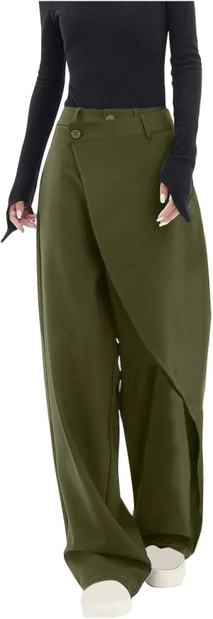 HGps8w Asymmetrical Dress Pants for Women High Waisted Chic Irregular Tailored Design Business Casual Long Work Trousers