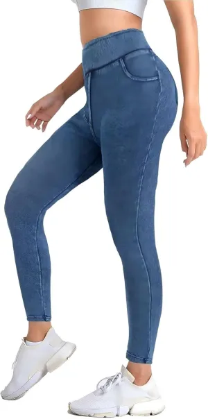 High Waisted Skinny Butt Lifting Jeans Leggings Tummy Control Jeggings for Women with Pockets