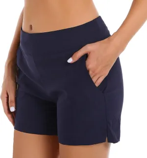 JAMfit Women's Chino Shorts - 4" Inseam, High Waisted, Elastic, Summer Casual Shorts with 2 Front Pockets