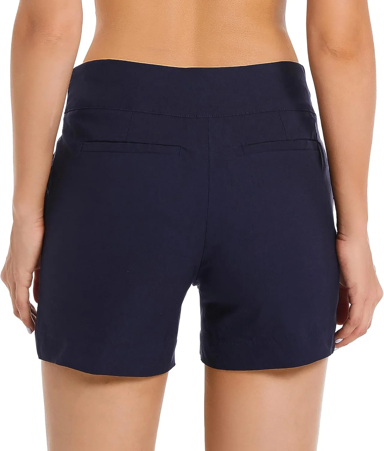JAMfit Women's Chino Shorts - 4" Inseam, High Waisted, Elastic, Summer Casual Shorts with 2 Front Pockets