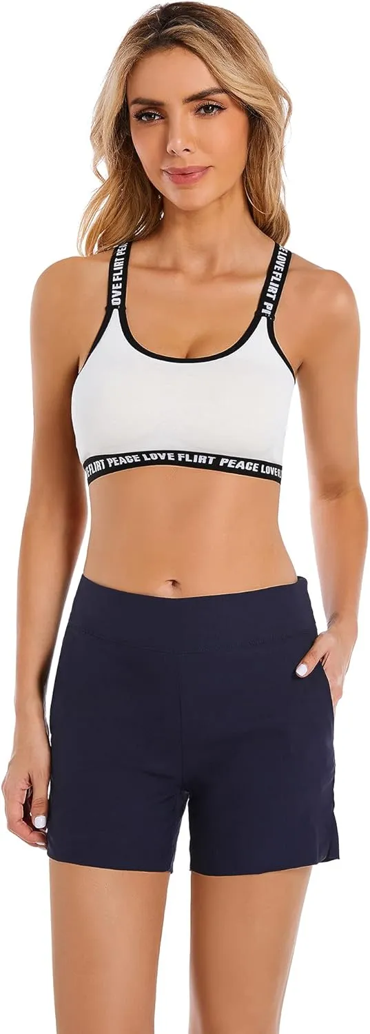 JAMfit Women's Chino Shorts - 4" Inseam, High Waisted, Elastic, Summer Casual Shorts with 2 Front Pockets