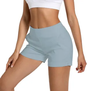 JAMfit Women's Chino Shorts - 4" Inseam, High Waisted, Elastic, Summer Casual Shorts with 2 Front Pockets