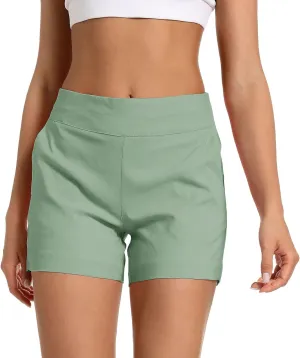 JAMfit Women's Chino Shorts - 4" Inseam, High Waisted, Elastic, Summer Casual Shorts with 2 Front Pockets
