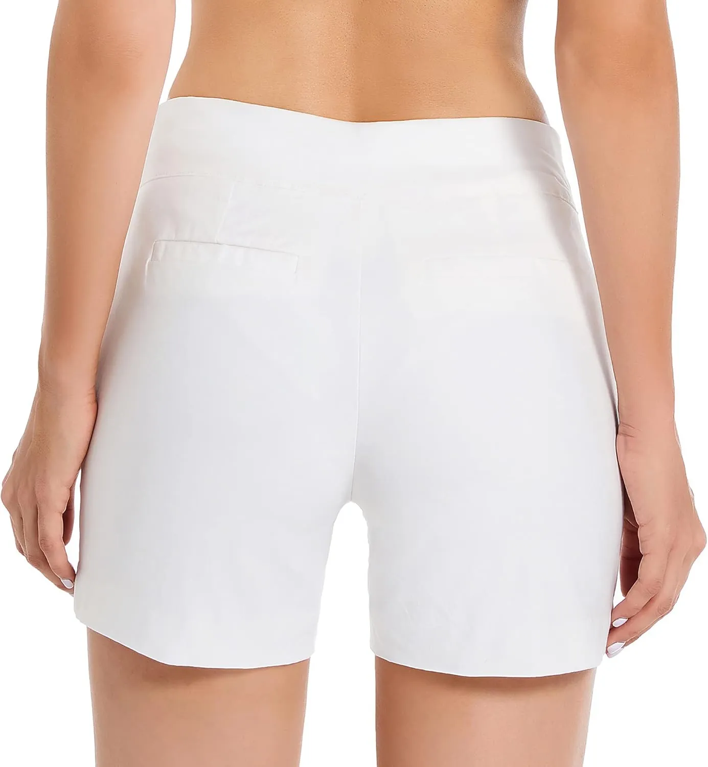 JAMfit Women's Chino Shorts - 4" Inseam, High Waisted, Elastic, Summer Casual Shorts with 2 Front Pockets