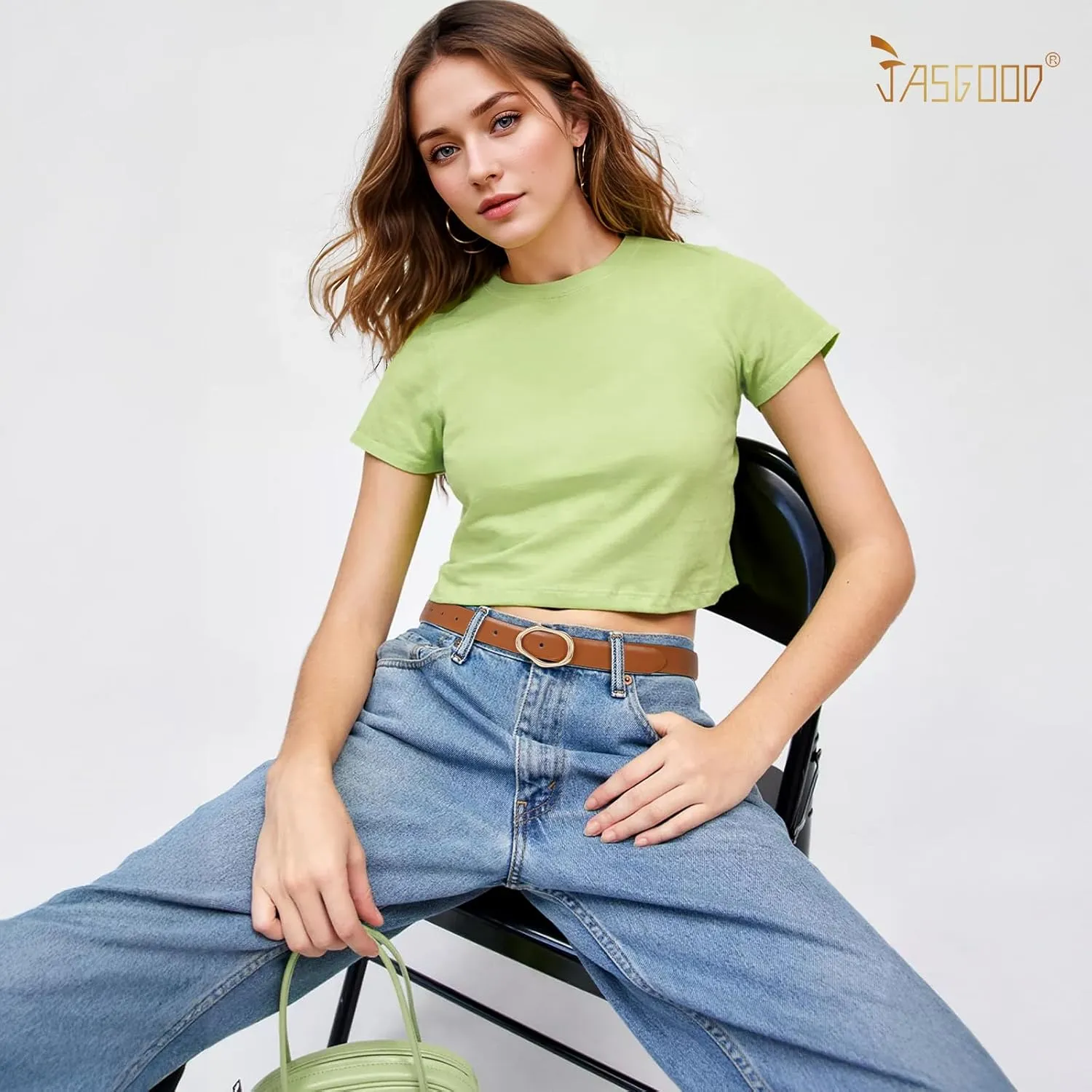 JASGOOD Women Leather Belt for Jeans Fashion Casual Waist Belt with Irregular Shapes Gold Buckle for Dresses Pants
