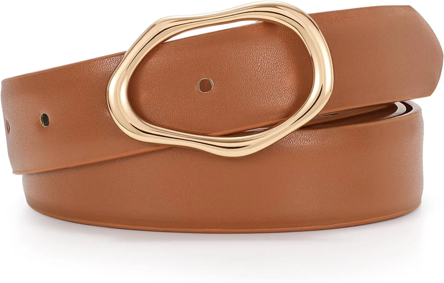 JASGOOD Women Leather Belt for Jeans Fashion Casual Waist Belt with Irregular Shapes Gold Buckle for Dresses Pants