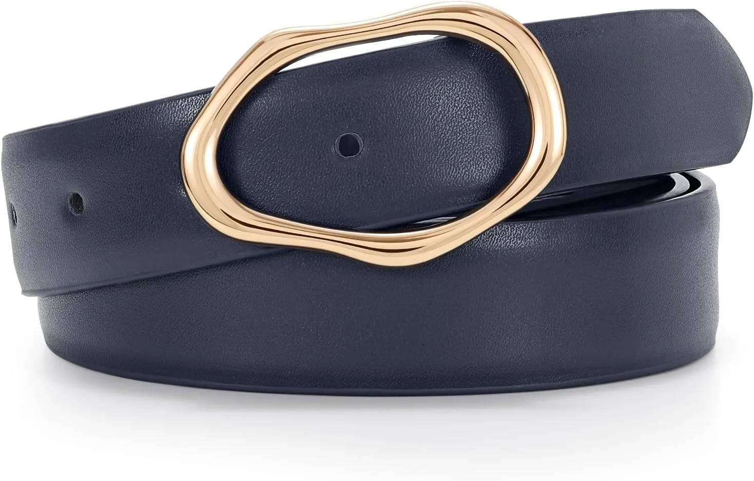 JASGOOD Women Leather Belt for Jeans Fashion Casual Waist Belt with Irregular Shapes Gold Buckle for Dresses Pants