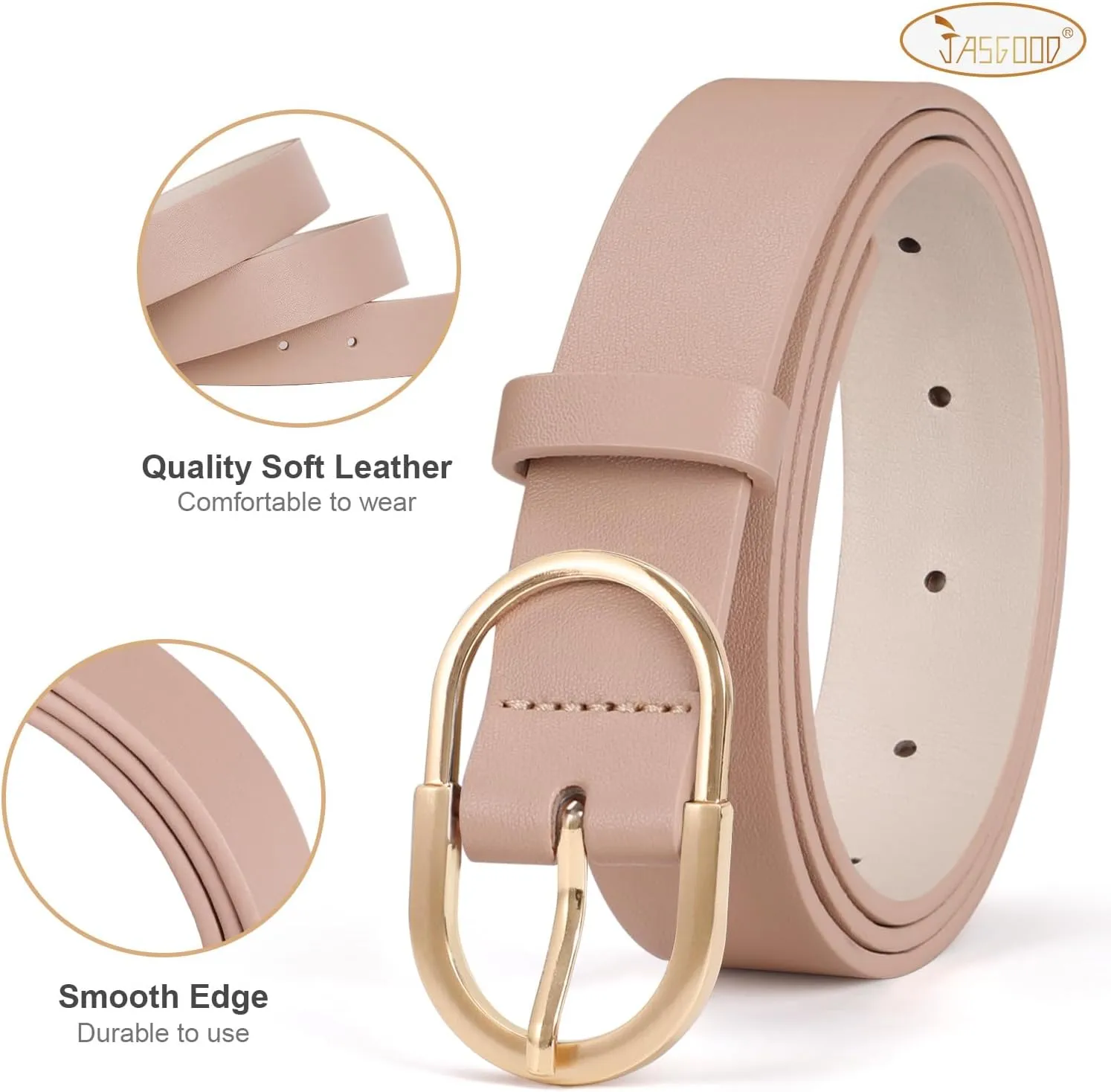 JASGOOD Women’s Leather Belts for Jeans Pants Fashion Ladies Belt with Gold Buckle
