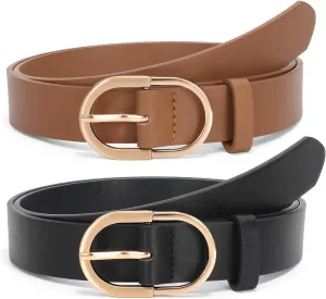 JASGOOD Women’s Leather Belts for Jeans Pants Fashion Ladies Belt with Gold Buckle