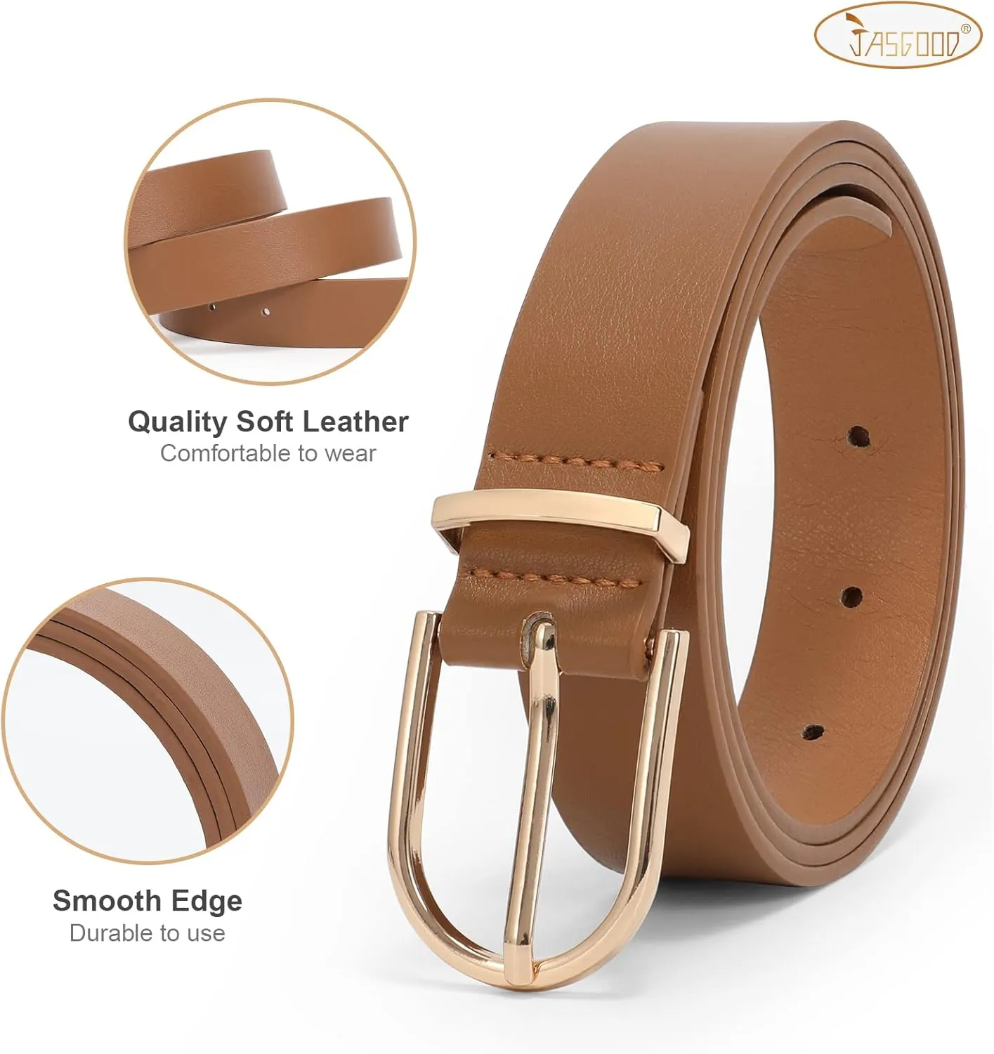 JASGOOD Women’s Leather Belts for Jeans Pants Fashion Ladies Belt with Gold Buckle