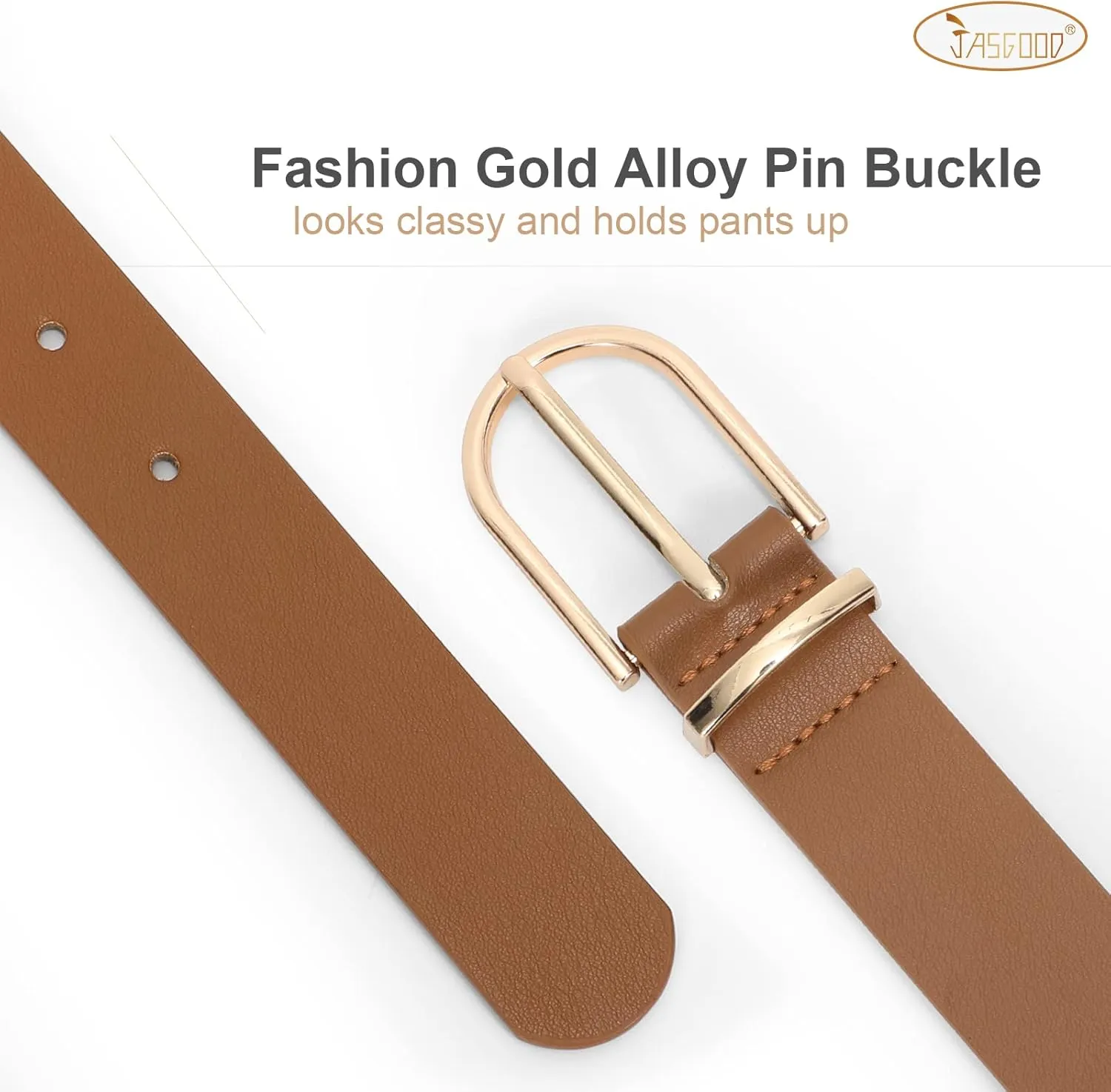 JASGOOD Women’s Leather Belts for Jeans Pants Fashion Ladies Belt with Gold Buckle