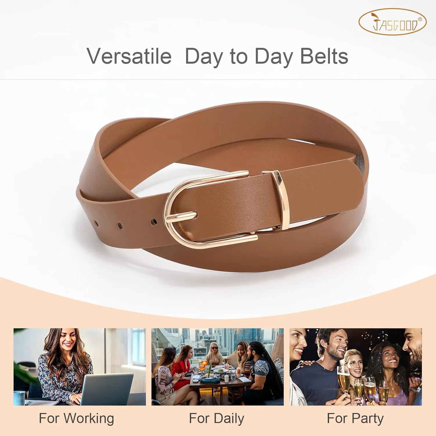 JASGOOD Women’s Leather Belts for Jeans Pants Fashion Ladies Belt with Gold Buckle